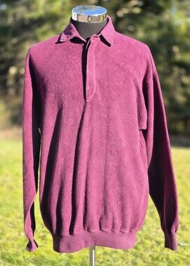Vintage 90s Eddie Bauer Rugby Shirt Mens M Maroon Solid Polo 100% Cotton Y2K Og